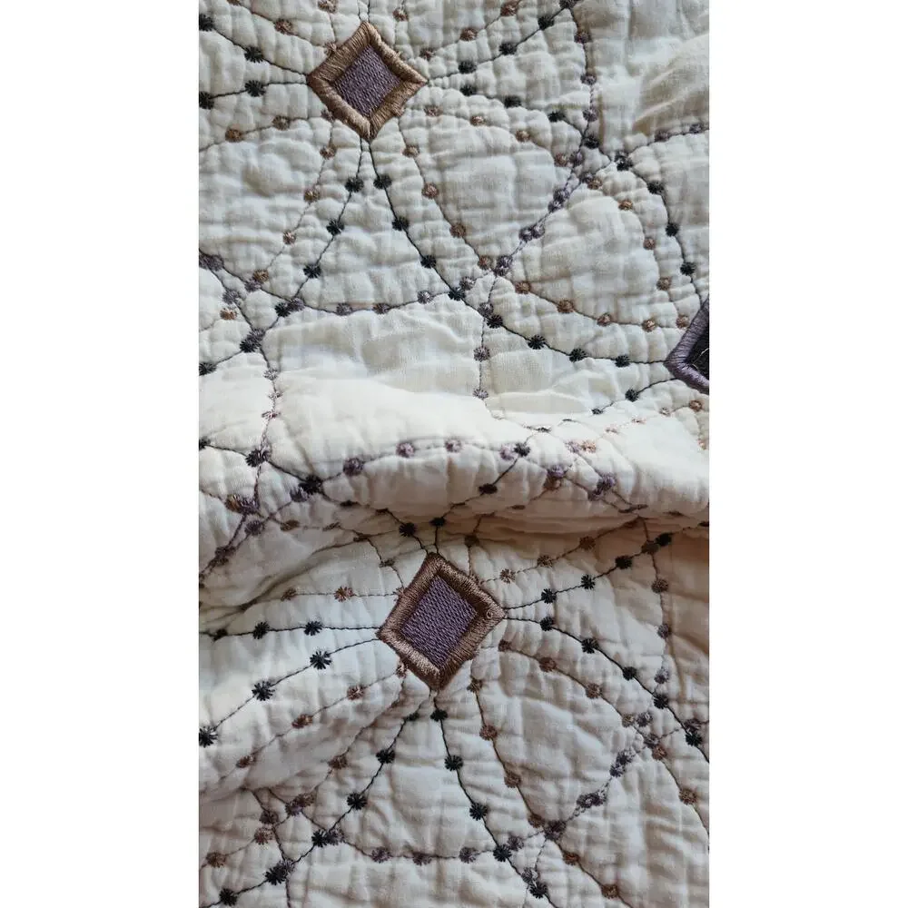 VNTG 90S Cream Ivory Quilted Bedspread 75x79 Full/Twin Geometrical Cottagecore